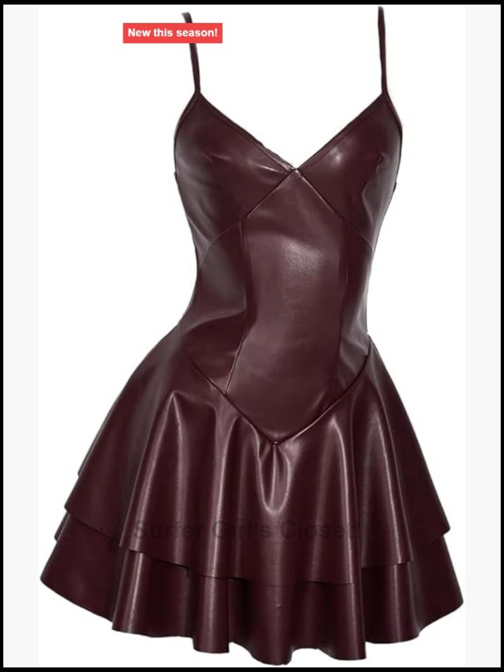 Y2K PU Leather Ruffle Flare Mini Dress Spaghetti Strap Sleeveless Club